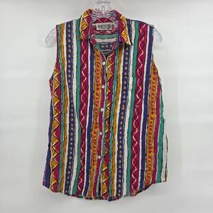 Workwear Clothing Co Sleeveless Shirt L Multi Color Stripe Vintage Boho Eclectic